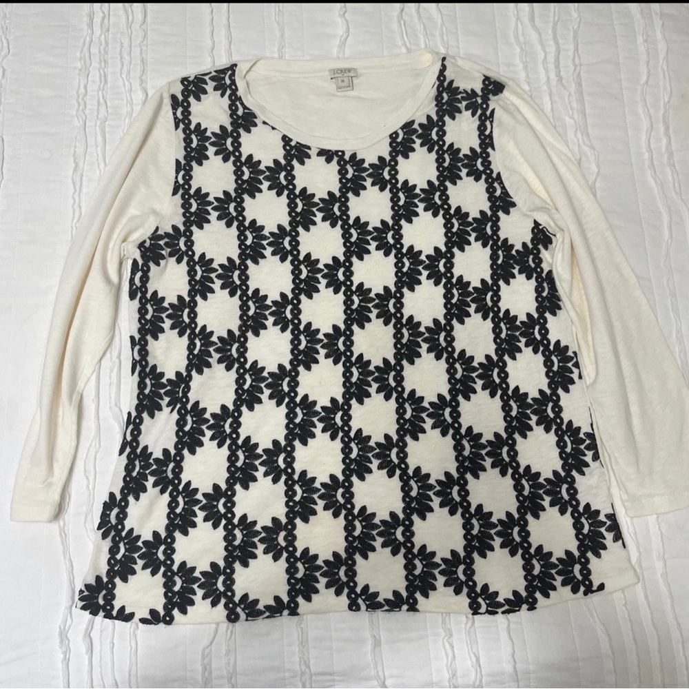 J.Crew black and white appliqué top